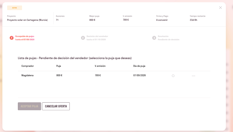 Proceso para pujar en el tablón de anuncios de Fundeen