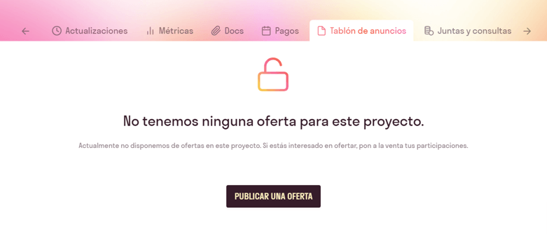 Sección del tablón de anuncios vacia