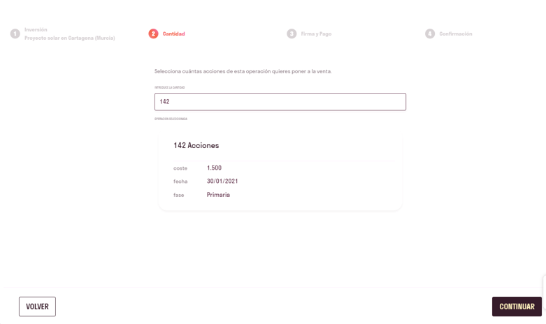 Interfaz para vender participaciones
