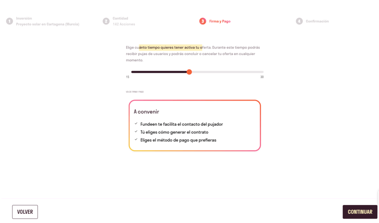 Interfaz para vender participaciones